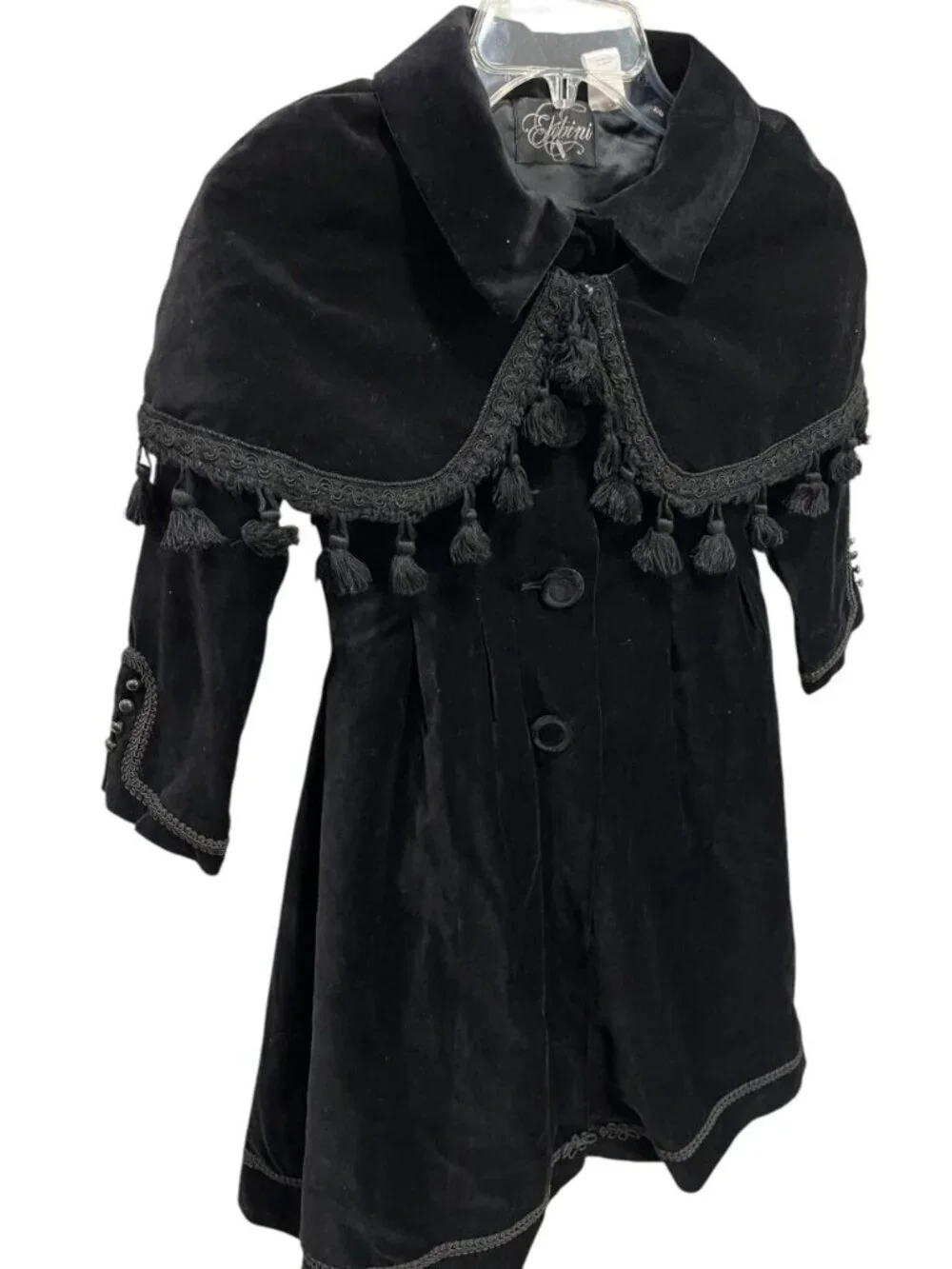 Elebini Girls Coat & Cape Set Black Velvet with Trim Size 6 Great Condition